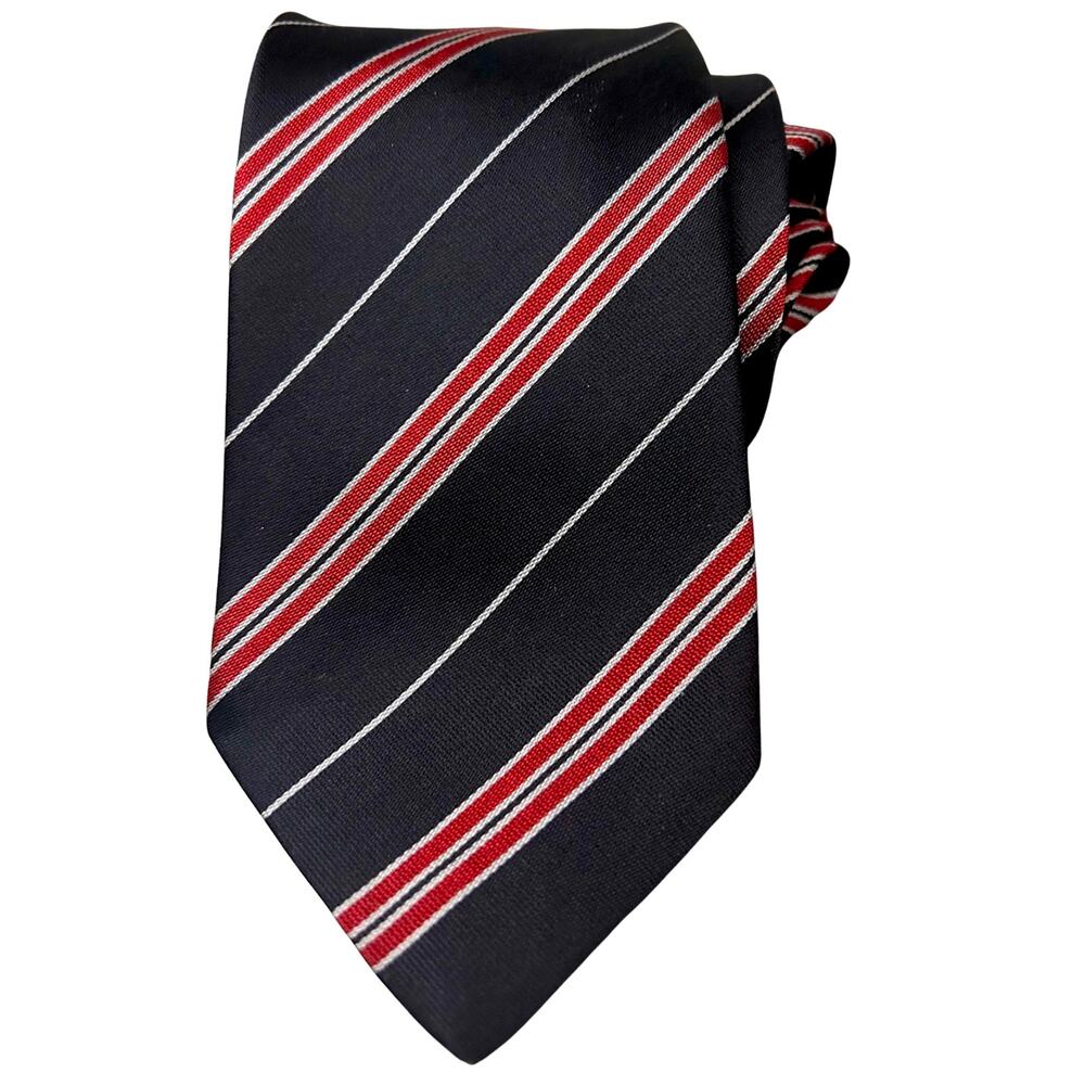 Vintage YSL Yves Saint Laurent 100% Silk Tie Black Red Stripe Logo Tipped France